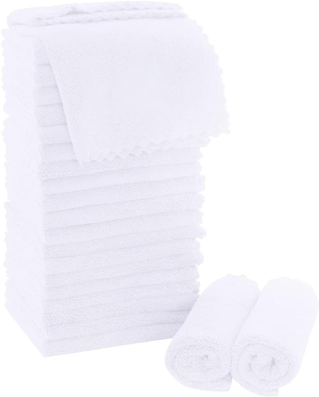 MOONQUEEN Ultra Soft Premium Washcloths Set - 12 x 12 inches - 24 Pack - Quick Drying - Highly Absorbent Coral Velvet Bathroom Wash Clothes - Use as Bath, Spa, Facial, Fingertip Towel (White)