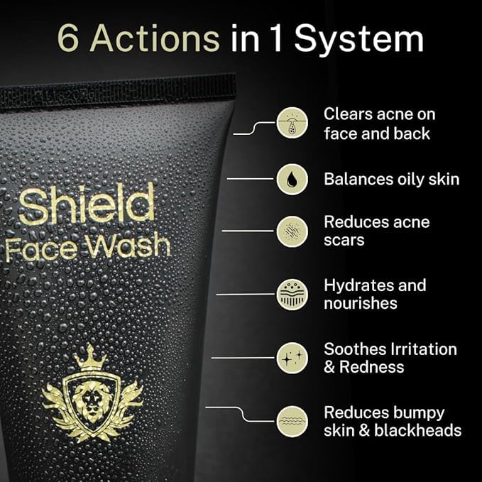 Shield Acne Wash Bundle for Men and Boys – Deep Clean Gel Formula Face Wash and Unscented Back & Chest Cleanser, Clears Acne & Breakouts, 13.6 oz