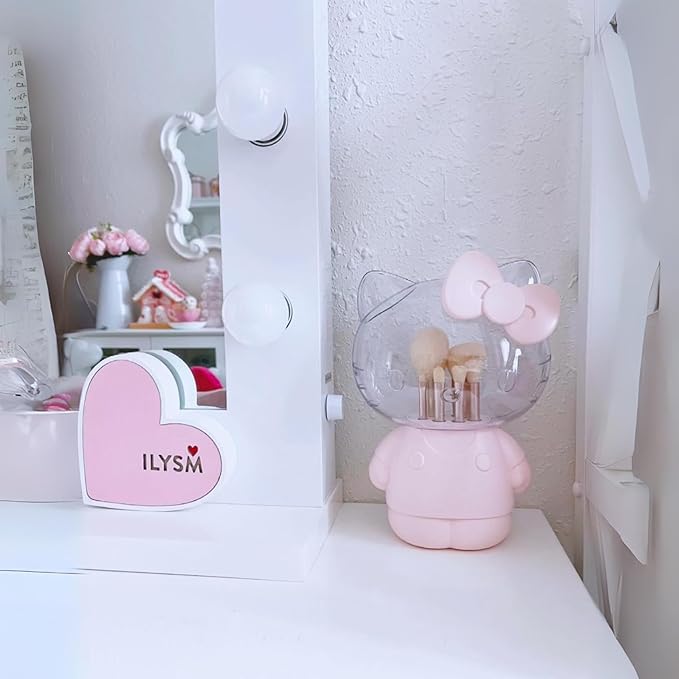 Impressions Vanity Hello Kitty 6 PCs Makeup Brush Set with Clear Cloche, Super Soft Brushes for Foundation, Face Powder, Blending, Eye Shadow, and Liner with Cute 3D Holder Organizer