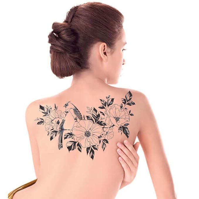 Large Temporary Tattoos Women Temporary Neck Tattoos Temporary Realistic Flower Chest Tattoo for Adults (Temporary Tattoos Sticker 3)