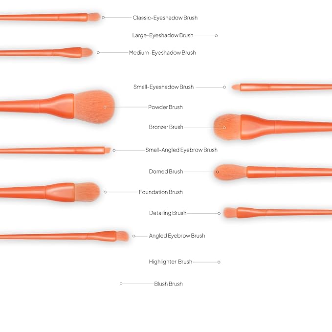 Makeup Brushes Shiny Green 10 Pcs, Powder Brush, Foundation Brush, Blush Brush, Highlighting Brush, Eyeshadow Brushes (Salmon Pink)