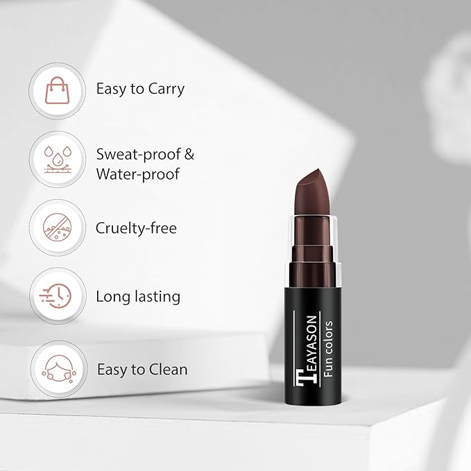 Brown Face Body Paint Stick, Matte Lipstick Eye Black Stick Face-Paint Make Up, Long Lasting Waterproof Brown Makeup for Halloween Deer Werewolf Face SFX Costume Cosplay Makeup