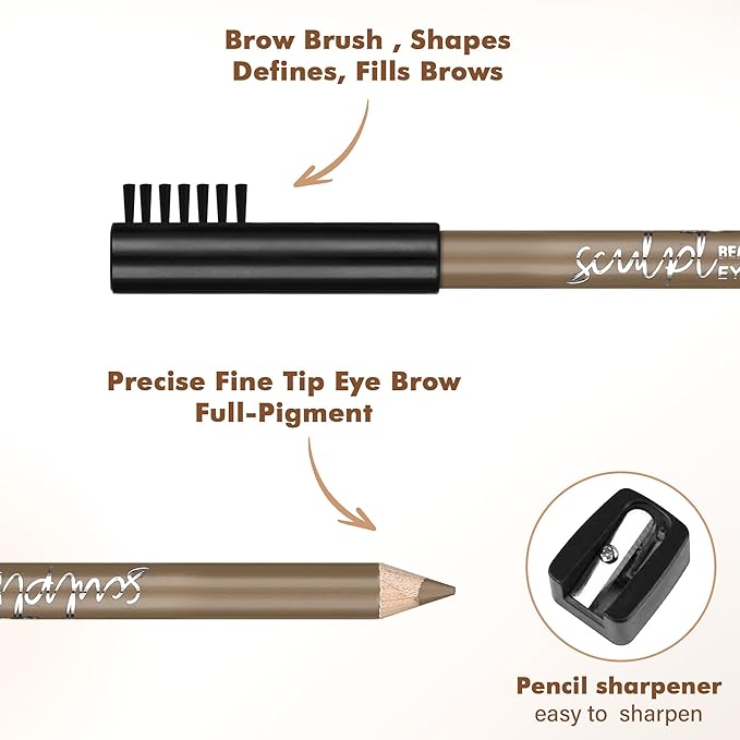 6Pcs Eyebrow pencil wooden，Brow Kit with Brush and Sharpener，Eyebrow Pencils for Women，Fine Tip Eye Brow Eye Liner for Eye Makeup,Shapes, Defines, Fills Brows (Medium Brown-01)
