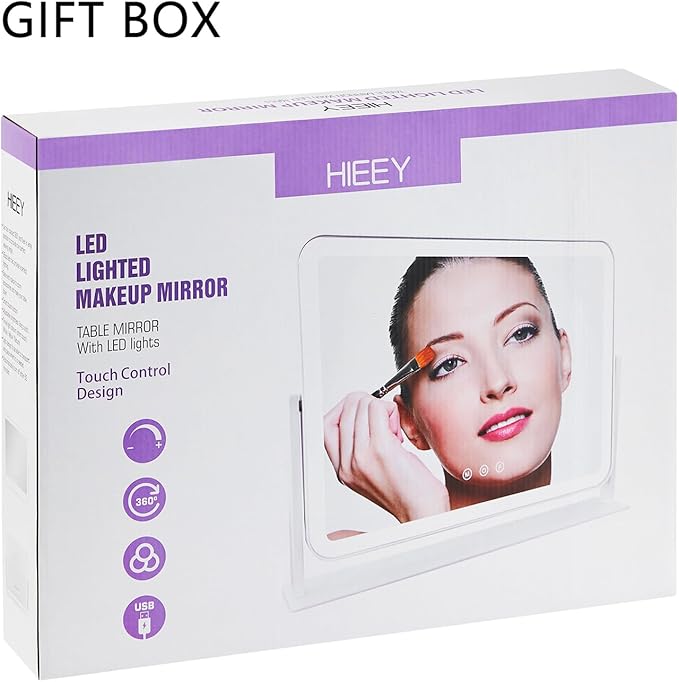HIEEY Vanity Mirror with Lights, Lighted Makeup Mirror, Three Color Lighting Modes, and 5X Magnification Mirror, Smart Touch Control, 360°Rotation (17.4" x 13.5" White,Gift Box)