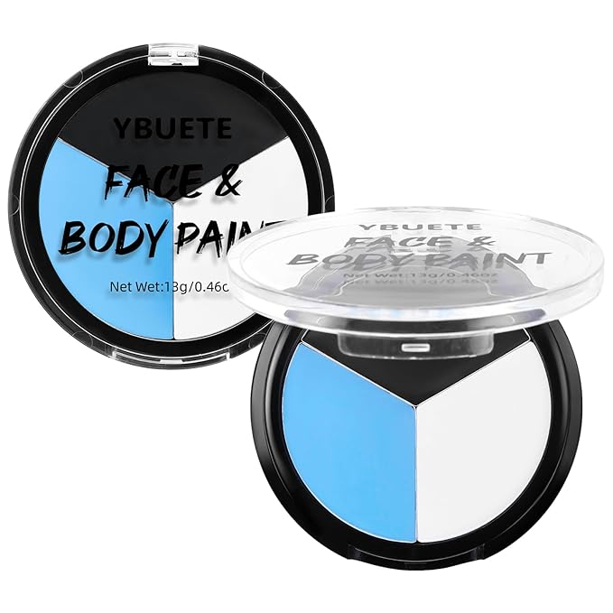 Light Blue White Black Face Body Palette, Oil-Based Professional Makeup for Halloween Cosplay SFX makeup Sally Avatar, Non-Toxic Waterproof Full Face Paint for Adult Carnival Celebrations