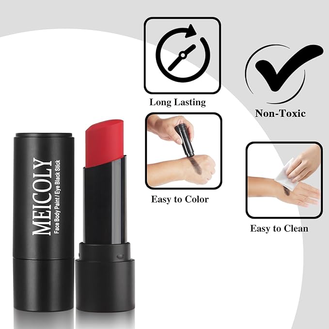 MEICOLY Red Eye Black Stick,Waterproof Eye Black Baseball Softball Football Lacrosse,Red Face Body Paint Stick for Halloween SFX Cosplay Corpse Devil Clown Makeup