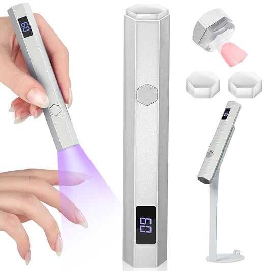 SAVILAND Handheld Magnetic U V Light for Nails: Silver 2-in-1 Magnetic Nail Stand & Nail Stamper Cordless Nail Dryer Handheld LCD Display Screen Curing Lamp Portable Mini LED Gel Lamp Manicure Gift