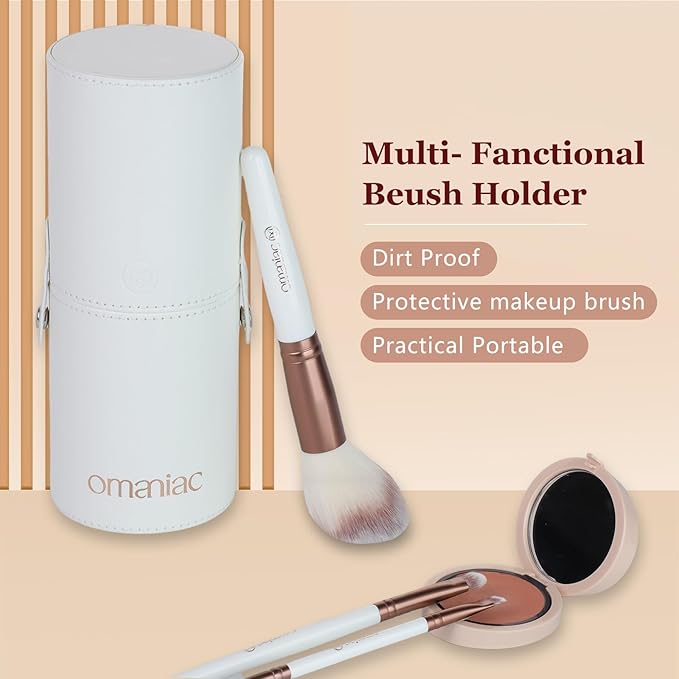OMANIAC Makeup Brush Set Professional, 20Pcs Pearlescent Wood Handle Makeup Brushes, Premium Cruelty-Free Synthetic Fiber Hair, Travel Make up Brushes Set with Case (White)