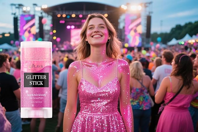 Face and Body Glitter Stick,Holographic Sparkling Neon Outfit Singer Concert Music Rave Festival Party Accessories Glitter Gel. (Pink)