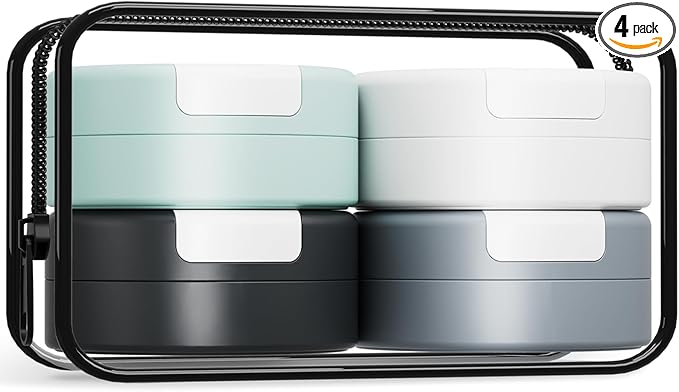 Gemice Travel Containers for Toiletries, Magnetic Travel Containers, TSA Approved Cream Jars with Toiletry Bag, Leak-proof Small 1oz Capsules Set with Multiple Labels for Organization (4 Pack)