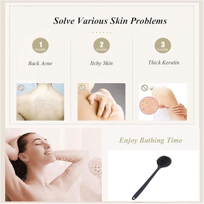 Silicone Body Scrubber, Long Handle Back Scrubber for Body, Shower Srush Back Brush Body Exfoliator