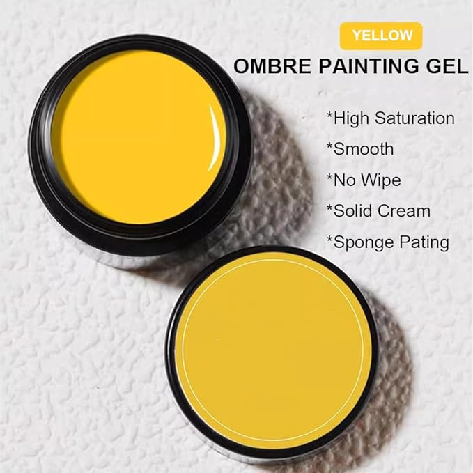 Sponge Pat Paint Nail Gel, Blending Colors Ombre Nails Gradient Gel Nail Blush Blooming Aura Nails Drawing Stripper Floral Painting Nail Art, No Wipe, UV/LED Curing 5ml 1PC (Yellow)