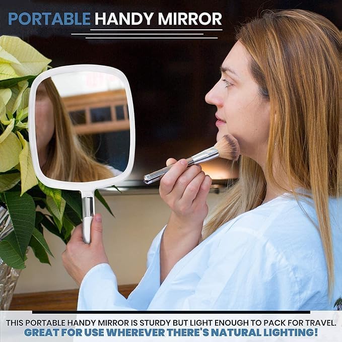 MIRRORVANA Pack of 5 Large Handheld Mirror Set for Barbers & Salon Hairdressers - Perfect for Home, Travel, & Makeup Use with Long Comfy Handle and Distortion Free HD Reflection - 13" x 9" (White)