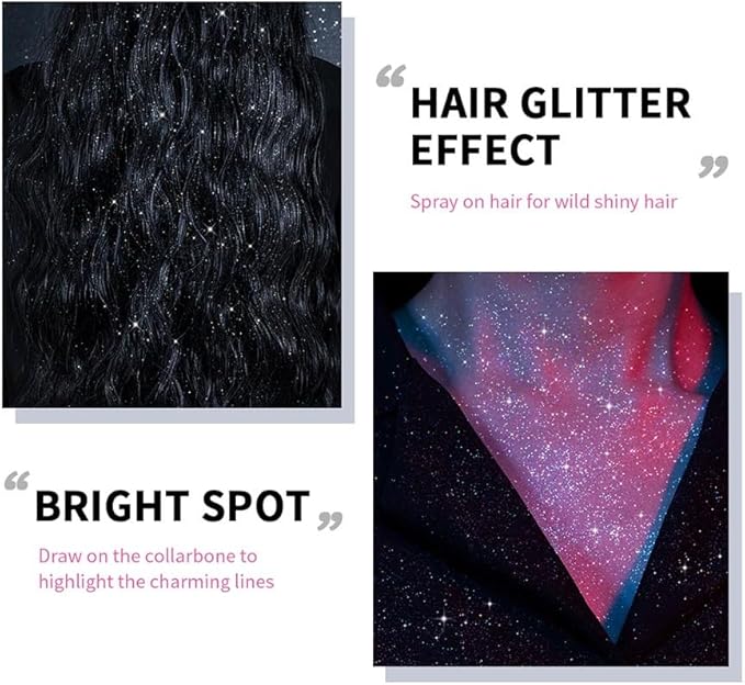 Glitter Spray for Hair and Body, Perfect Body Shimmer Glitter Spray for Music Festival Stage Makeup and Festival Hair and Face Glitter Spray Highlighter Makeup. 2.11 Oz