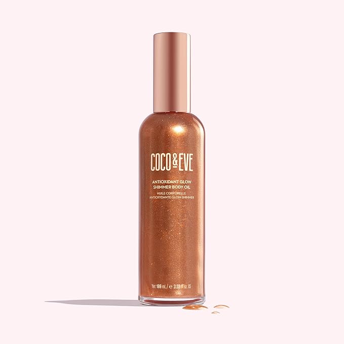 Coco & Eve Antioxidant Glow Shimmer Body Oil - Lightweight Skin Illuminator with Pearlescent Minerals, Natural Glitter, Antioxidants for Shimmering, Moisturizing and Healthy Glow (3.38 Fl Oz)