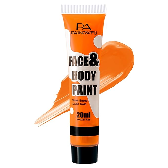 Orange Face Body Paint - Professional Water-Based Non-Toxic Body Painting for Pumpkin Tiger Halloween SFX Cosplay, Full Coverage Washable Cream for Costume Party Theater Stage Performance
