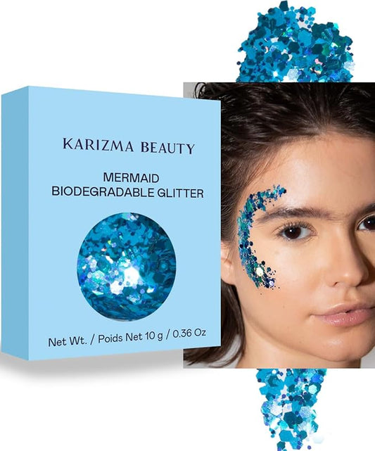Mermaid Biodegradable Chunky Glitter // Karizma Beauty Bio Glitter Eco Glitter Face Glitter 10g