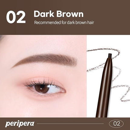 PERIPERA Speedy Skinny Brow (02 Dark Brown), 1.5mm Precise Eyebrow Pencil, Dual-Sided Fine Tip Shades, Define Fills Brow Make up