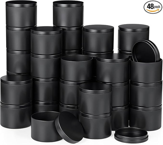 Therwen 48 Pcs Aluminum Tin Jars Containers Metal Leak Proof Cosmetic Tin Jars Containers Round Screw Lids Lip Balm Can Empty Refillable Cosmetic DIY Storage (2.3 x 3.1 Inch,Black)