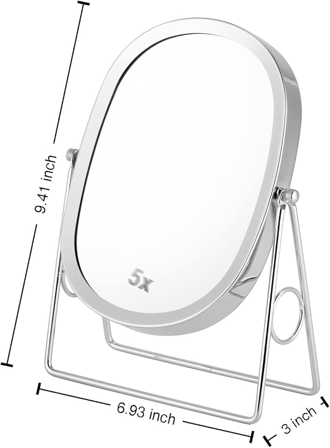 JOYOEIKON Classic Dual Sided 5X and 1X Magnifying Makeup Mirror and Tabletop Standing 360° Rotation Vanity Mirror,Desktop Cosmetic Mirror (Chrome)