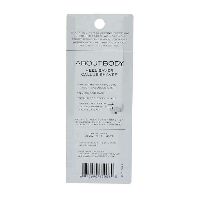 Kai About Body Heel Saver Stainless Steel Callus Shaver for Women; Includes 1 Heel Shaver; Smooth Away Rough, Thick, Callused Skin on Heels; Foot Scraper for Callus Removal; Dead Skin Remover for Feet