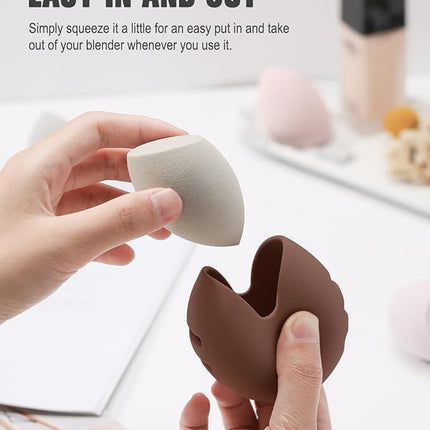 FERYES Makeup Sponge Holder with Makeup Sponge– Eco-Friendly Silicone Beauty Make Up Blender Case and Dry & Wet Use Foundation Sponge for Travel