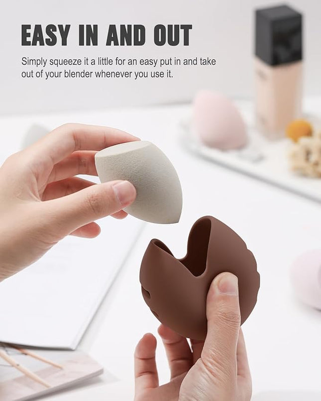 FERYES 2 PCS Makeup Sponge Holder – Shatterproof Eco-Friendly Silicone Beauty Make Up Blender Case for Travel - Brown