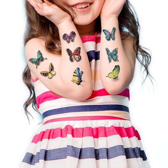 78 Pcs Butterflys Temporary Tattoos for Girls- 12 Sheet Glitter styles body Face makeup Fake Tattoo Stickers,Holiday Party Favors Supplies Accessories,Birthday Party Gifts Underwater Arts and Crafts
