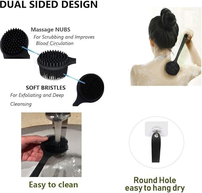 Silicone Body Scrubber, Long Handle Back Scrubber for Body, Shower Srush Back Brush Body Exfoliator
