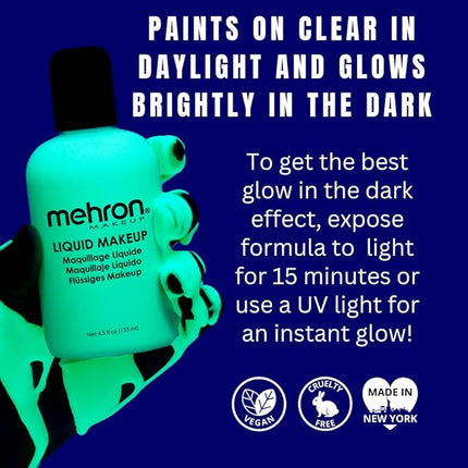 Mehron Makeup Liquid Makeup | Face Paint and Body Paint Perfect for Halloween, Cosplay I Air Brush Compatible 4.5 oz (133 ml) (GLOW IN THE DARK)