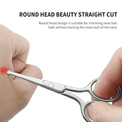 Small Scissors With Round Tip Design - Professional Grooming for Hair, Eyelashes, Nose, Eyebrow Trimming, Mustache - Will Not Hurt the Nasal Cavity