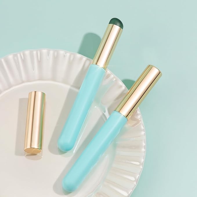 DUcare Fingerlike Silicone Lip Brush | Multi-purpose Makeup Blending Lipstick Brush with Lid (Blue)