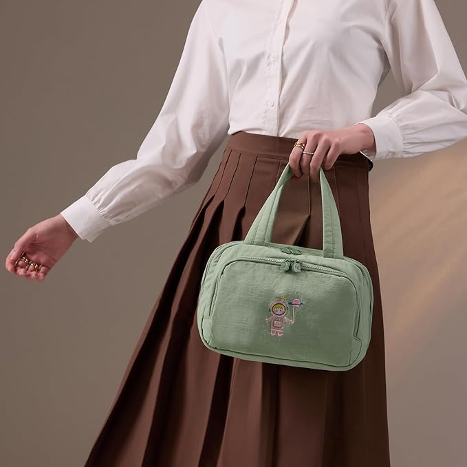 Makeup bag, Large Capacity Cosmetic Bag for Women, Portable Wide-open Toiletry Bag, Travel Makeup Bag with TPU Compartments for Accessories, Essentials, Toiletries, Makeup Brush Bag, Green