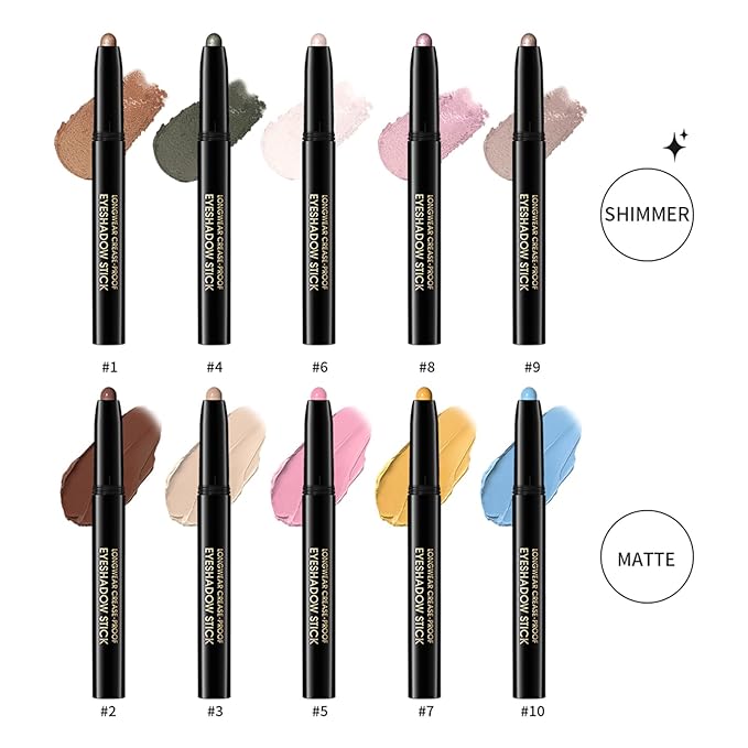 Eyeshadow Stick, Shimmer and Matte Cream Eye Shadow Brightener Sticks Eyeliner Pencil Crayon, Waterproof Long Lasting Eye Highlighter Stick Makeup,0.056 Oz(#6-Oyster)