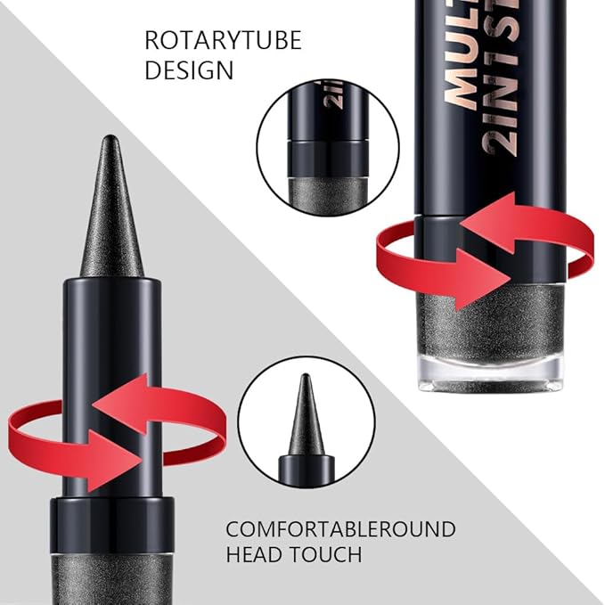 Black Eye shadow & Eyeliner Stick 2-in-1, Cream Eyeshadow Pencil + Gel Eyeliner | Waterproof, Smudge-Proof Eye Makeup Crayon for woman, Face & Lip | Twist-Up Eye Shadow Pen (charcoal night)