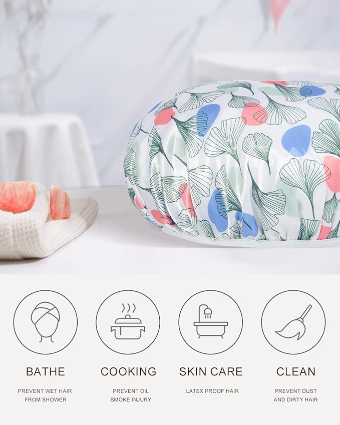 Shower Cap, Terry lined Reusable shower caps, Large Shower Cap for Women, Waterproof Hair cap Triple Layer Shower Caps for Long Thick Hair