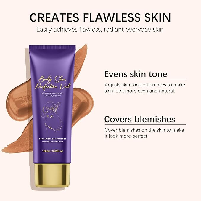 Body Coverage Perfector with Brush - Waterproof Leg & Body Makeup No Transfer, Tattoo & Scar Cover Up Full Coverage, Complexion Perfector for All Skin Tones (Deep Radiance)