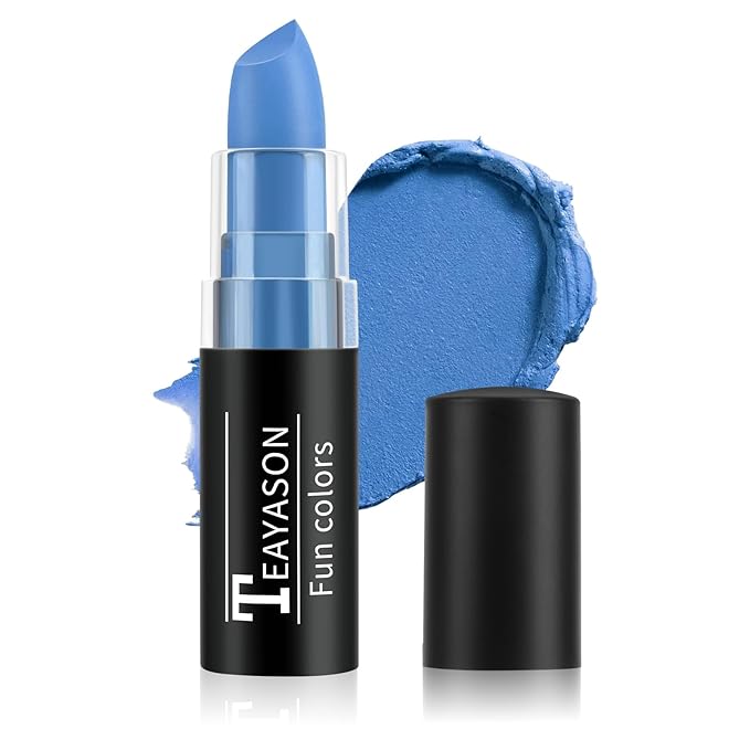 Blue Face Body Paint Stick, Matte Lipstick Eye Black Stick Face-Paint Make Up, Long Lasting Waterproof Blue Makeup for Halloween Avatar Sally Smurf Mystique Costume Cosplay Makeup