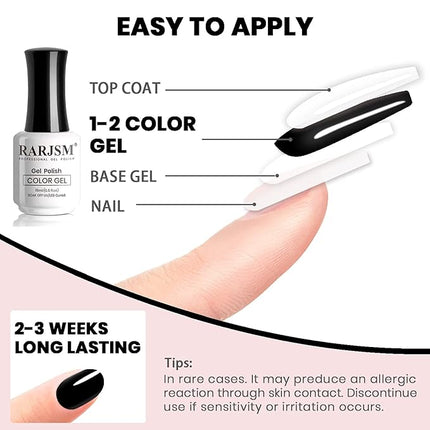 RARJSM Gel Polish, 15ML Pure Black Gel Nail Polish Soak Off UV LED Nail GelPolish High Gloss Long Lasting Nail Art Manicure Salon DIY at Home
