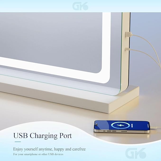 Makeup Vanity Mirror with USB Charging Port 24" x 19" Large LED Makeup Mirror, Desk Mirorr with Lights, Light up Mirror with 10X Magnification and, Dimmable 3 Modes, Touch Control White