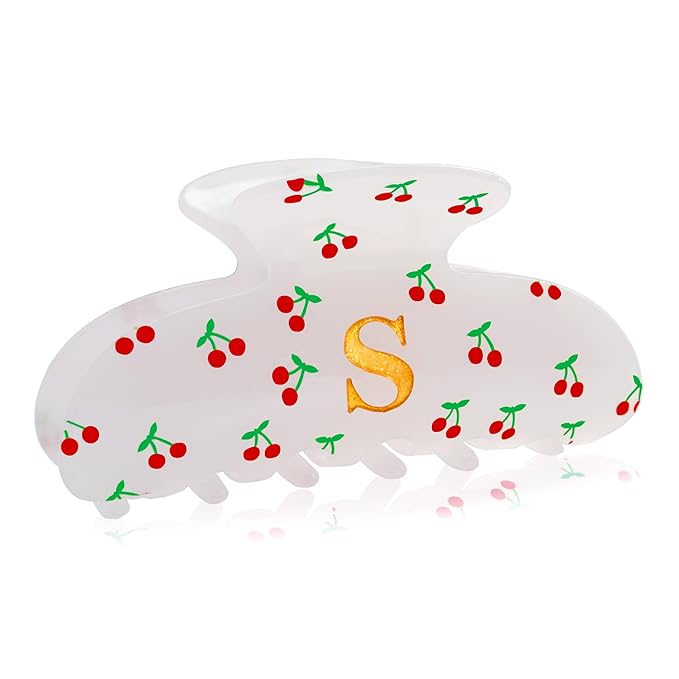 2025 Sister Birthday Gifts for Women - Initial Cherry Hair Clip, Elegant Personalized Letter Gift Wedding Bridesmaid Birthday Gifts for Sister, Cherry Print Hair Accessories, Letter S