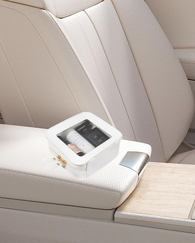 2 Pcs Travel Clear Makeup Bag Set, Clear White Makeup Organizer with Zipper Leather Travel Bags for Toiletries Small Cosmetic Bags for Women Mini Make up Pouch Toiletry Bags Car Essentials