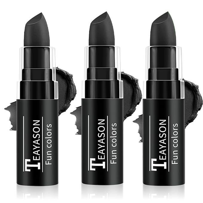 3PCS Eye Black Stick Face Body Paint Stick, Matte Black Lipstick, Long Lasting Waterproof Face Makeup for Halloween Zombie Clown Vampire Skeleton Skull Joker Cosplay Makeup Football Baseball Sport