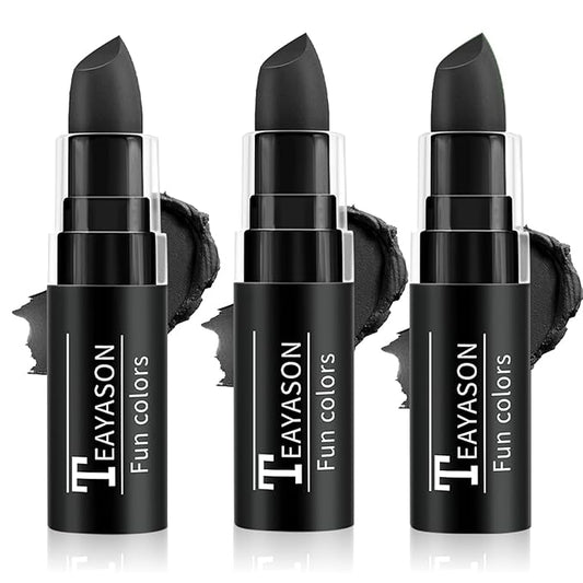 3PCS Eye Black Stick Face Body Paint Stick, Matte Black Lipstick, Long Lasting Waterproof Face Makeup for Halloween Zombie Clown Vampire Skeleton Skull Joker Cosplay Makeup Football Baseball Sport
