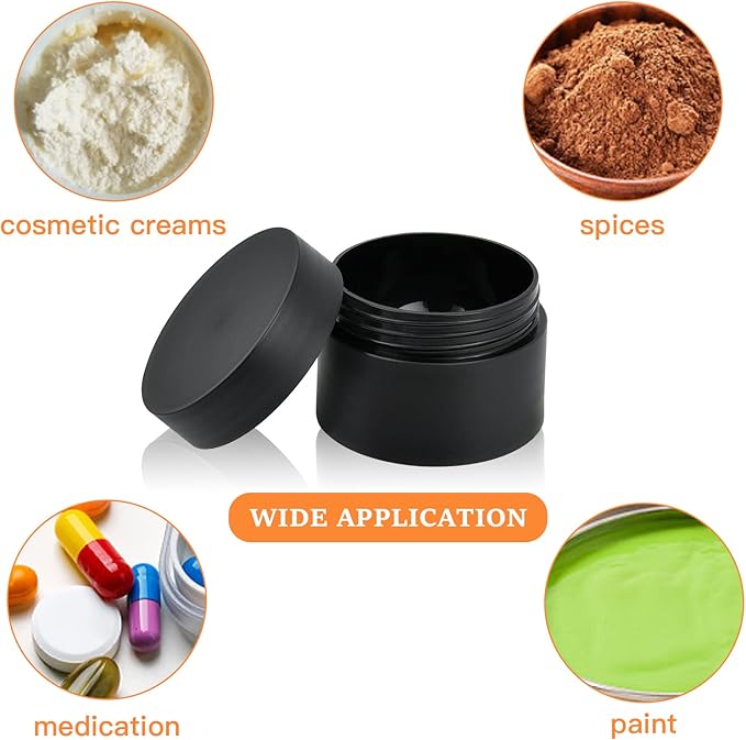 Plastic Containers Akamino White Plastic Lotion Jar with Inner Liners and Dome Lids for Make-up Cosmetic, Creams, Lotions, Refillable Travel Airtight Container Storage (1.25 Oz, 37 ML, 12 PCS, Black)