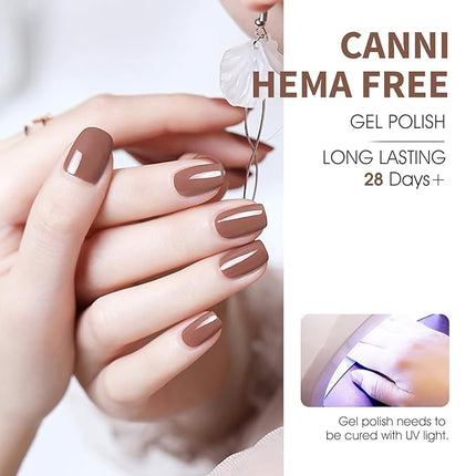 CANNI Brown Nude Gel Nail Polish Set – 6 Colors 9ML (Beige, Chestnut, Khaki, Skin Tone, Taupe), Soak Off UV LED Nail Gel Kit for Winter Nude DIY Manicure