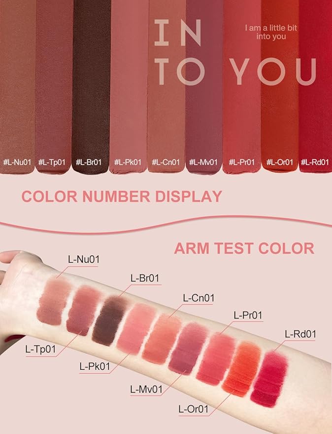 INTO YOU Matte Lipstick Velvet Lip Stain Lip Mud Long Lasting Waterproof Lip Stain Lip Gloss Makeup Moisturizing Lipstick for Women(L-Pk01)