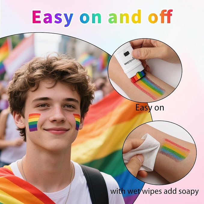 Depvision Rainbow Face Paint 3 pack FOR LGBTQ+ Large Size Pride Face Paint LGBT Pride Flag Color Face Paint Stick Face Paint Makeup Rainbow Body Markers for Events Gay Pride Day Celebrations Party