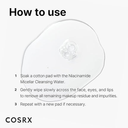 COSRX Low pH Niacinamide Micellar Cleansing Water Daily Mild Facial Cleansing Wash for Sensitive Skin, Sebum control, Korean Skin Care (13.52fl.oz/400ml)