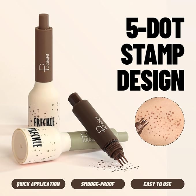 Freckle Stamp,Faux Freckle Stamp,Quick Dry Fake Freckles Pen,Waterproof Long Lasting Natural Vivid Faux Freckles Pen,Get Sun-Kissed Stars Makeup in One Press,5-Dot Design,02.Wasabi Soda.